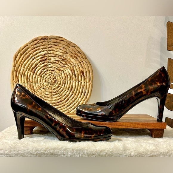 Stuart Weitzman Tortoise Shell Platswoon Patent Leather Platform Heels Size 9.5 - Picture 3 of 15